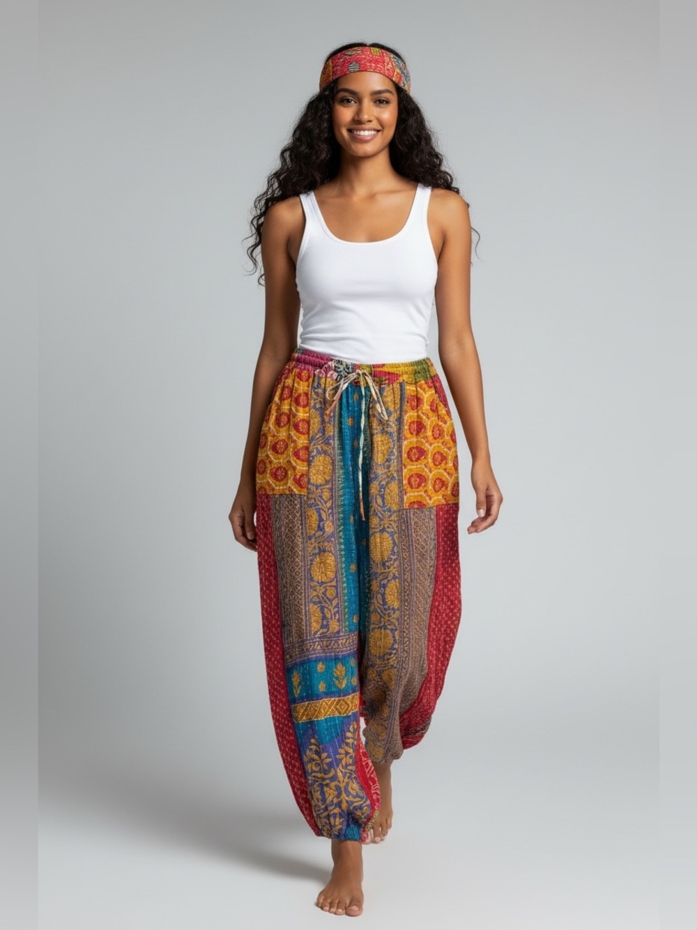 KANTHA P6• 15-22waist 15.5”Rise 29” Inseam Reversible BOHO One Size fit most